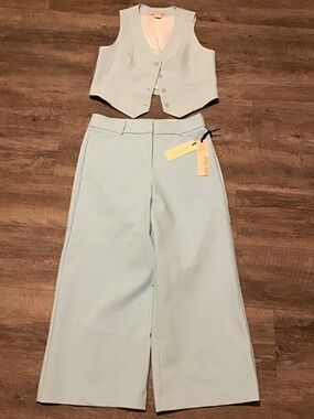 Rachel Zoe Pale Blue Wide-Leg Pant & Vest Set